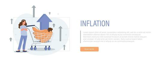 inflation illustration baner. tecken uppköp mat i mataffär och oro handla om specerier stigande pris. konsument pris index tillväxt och finansiell kris begrepp. vektor illustration.