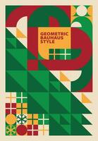 bauhaus stil jul träd affisch. abstrakt geometrisk mönster i grön, röd och gul. bakgrund design för kort, omslag, baner, bakgrund, flygblad, broschyr, tapet, vägg. vektor illustration.