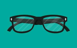 Plastik gerahmt Brille isoliert auf grün. retro Stil Brillen. lesen Auge Brille im eben Stil. Zubehörteil zum Auge Schutz. Vektor Illustration