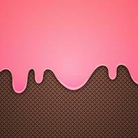 Erdbeere Sahne geschmolzen auf Schokolade Wafer Hintergrund Vektor Illustration