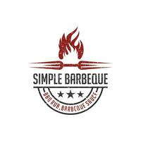 einfach Grill Logo Design mit Feuer kreativ Konzept Prämie Vektor