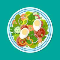 frisch Gemüse Salat mit Ei auf Platte. Vektor Illustration im eben Stil