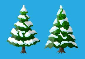 jul träd täckt med snö. gran, vintergröna träd. hälsning kort, festlig affisch, fest inbjudningar element. jul och ny år. vektor illustration i platt stil