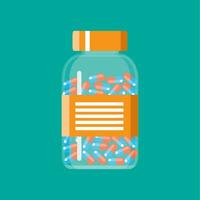 glas behållare med medicinsk piller kapslar. vektor illustration i platt stil