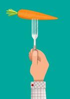 morot vegetabiliska på gaffel i hand. vektor illustration i platt stil