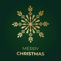jul kort med guld snöflinga på grön bakgrund vektor