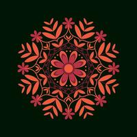 bunt Blatt und Blumen- Mandala Kunst im Kreis auf das schwarz Hintergrund. vektor