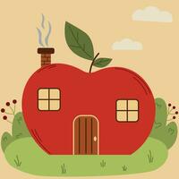 Märchen Apfel geformt Haus, süß Karikatur Haus, Haus Vektor Illustration