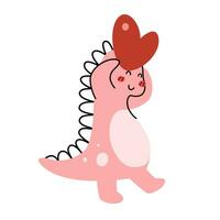 en söt rosa dinosaurie tecknad serie karaktär platt vektor illustration isolerat på vit bakgrund. flickaktigt dino söt karaktär för ungar. söt djur- för barn t-shirt, klippbok, mönster. hapy hjärtans dag