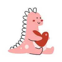 en söt rosa dinosaurie tecknad serie karaktär platt vektor illustration isolerat på vit bakgrund. flickaktigt dino söt karaktär för ungar. söt djur- för barn t-shirt, klippbok, mönster. hapy hjärtans dag
