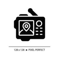 2d Pixel perfekt Glyphe Stil Geographisches Positionierungs System Symbol, isoliert Vektor, Wandern Ausrüstung Silhouette Illustration. vektor