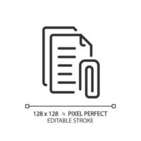 2d Pixel perfekt editierbar schwarz Anhang einfach Symbol, isoliert Vektor, dünn Linie dokumentieren Illustration. vektor