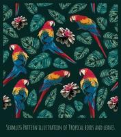 sömlös mönster illustration av tropiska fåglar och blad. vektor