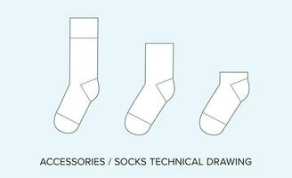 leer Socken technisch Zeichnung, bekleidung Entwurf zum Mode Designer vektor