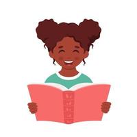 svart tjej läser bok. flicka som studerar med en bok. vektor