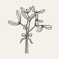 mistel illustration. hand dragen vektor illustration av gren med löv och blomma av mistel växt. medicinsk och magisk växt, jul blomma, amulett. design för skriva ut, design, kort, papper