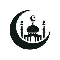 Silhouette von ein Moschee Sitzung auf ein Halbmond Mond Vektor Illustration