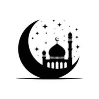 silhuett av en moské Sammanträde på en halvmåne måne vektor illustration