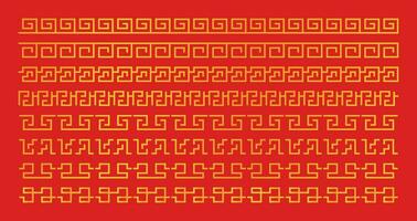 Chinesisch Neu Jahr Ornament Rand Sammlung. Gold Farbe geometrisch Design. Vektor Dekoration zum asiatisch Thema Frames