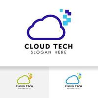 Pixel-Cloud-Logo-Design-Vorlage. wolke zeichen symbol silhouette vektor