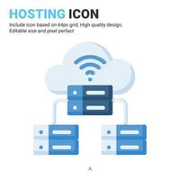 Hosting-Symbolvektor mit flachem Farbstil isoliert auf weißem Hintergrund. Vector Illustration Cloud Server Zeichen Symbol Symbol Konzept für Digitales, Logo, Industrie, Technologie, Apps, Web und alle Projekte