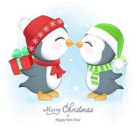 süße Pinguin- und Geschenkbox, Winter- und Weihnachtszeit vektor