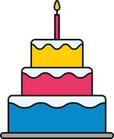 Geburtstag Kuchen mit Kerzen Kuchen Symbol. Symbol von das Urlaub, Geburtstag. festlich Kuchen mit ein Kerze. isoliert Vektor Illustration.Grafik, lecker, Sammlung, Glasur, realistisch, Süssigkeit, Ballon, Wohnung.