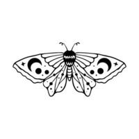 himmelsk fjäril klotter illustration. hand dragen skön linje konst fjäril tatuering. detta boho fjäril är Bra för design av mystisk projekt, kort och affisch tillverkning, dekoration kläder, etc vektor