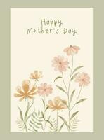 Mutter Tag Gruß Karte mit Aquarell Blumen. Hintergrund mit realistisch Zeichnung Wildblumen. vektor