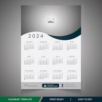 vägg kalender 2024 ett sida design 12 månader mall vektor