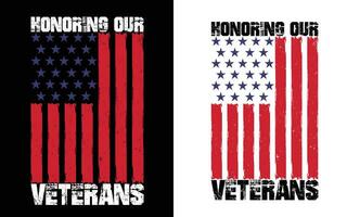 vektor retro årgång amerikan flagga och veteran- tshirt design