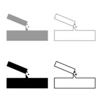 Beton gießt Gießen einstellen Symbol grau schwarz Farbe Vektor Illustration Bild solide füllen Gliederung Kontur Linie dünn eben Stil