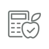 Kalorien Zählen Linie Vektor Symbol. Kalorie Taschenrechner editierbar Schlaganfall Vektor mit Apfel.