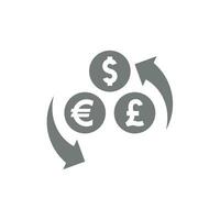 valuta utbyta, dollar euro och pund pil vektor. pengar och valutor omvandling ikon. vektor
