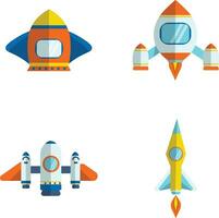 samling av rymdskepp raket. med färgrik tecknad serie design. vektor illustration.