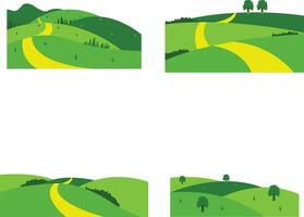 Feld Grün Hügel Symbol mit ästhetisch Karikatur Design Konzept. Vektor Illustration Satz.