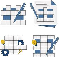 einstellen von Kreuzworträtsel Puzzle Tag. mit Stift, Lampe, und Hand. isoliert Vektor Illustration.