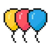 Luftballons Pixel Symbol, Feier, 8 Bit, 80er Jahre 90er Jahre alt Arkade Spiel Stil, Symbol zum Spiel oder Handy, Mobiltelefon Anwendung, Vektor Illustration
