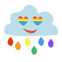 lgbt Lächeln Wolke mit Tropfen und Augen Herzen. lgbtq. Symbol von das lgbt Stolz Gemeinschaft. Regenbogen. Vektor eben Illustration.