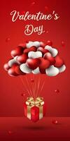Illustration von ein Geschenk Box halten oben ein Liebesgestalt Ballon, Valentinstag Tag Thema vektor