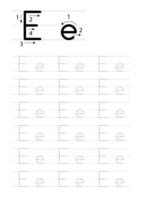 tryckbar brev e alfabet spårande kalkylblad vektor