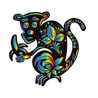 Affe mit ethnisch Russisch Regenbogen Gradient Muster, Symbol, Vektor Illustration