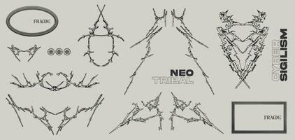 neo stam- eller cyber sigilism form samling för tatuering, streetwear etc vektor uppsättning