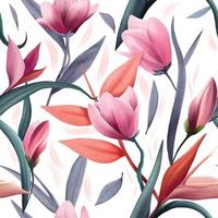 sömlöst vektormönster med akvarellblommor och löv, magnolia och paradisfåglar blommor, halmlösa mönster för tyg illustratör konstverk vektor