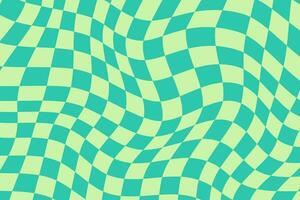 psychedelic checkerboard grön mönster. skraj rutig bakgrund. vågig grafisk rita om design vektor