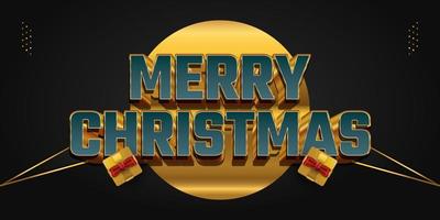 Frohe Weihnachten Brief in Grün und Gold mit 3D-Effekt und luxuriöser goldener Geschenkbox. Frohe Weihnachten-Design für Banner, Poster oder Grußkarten vektor