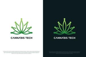 cannabis med teknologi logotyp design kreativ begrepp premie vektor