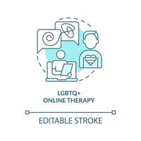 2d editierbar lgbtq online Therapie dünn Linie Blau Symbol Konzept, isoliert Vektor, monochromatisch Illustration Darstellen online Therapie. vektor