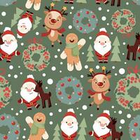 Weihnachten nahtlos Muster von Rentier, Santa Klauseln und Weihnachten Kränze vektor
