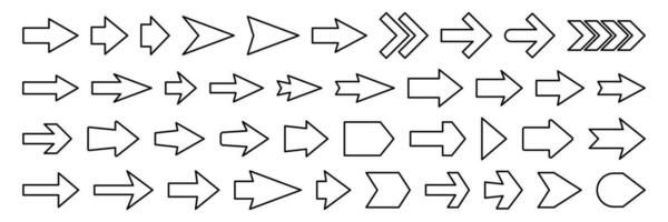 einstellen von Pfeil Linie Symbol Design, schwarz Gliederung Vektor Symbole, isoliert gegen das Weiß Hintergrund, nach vorne Kennzeichen Vektor Illustration.